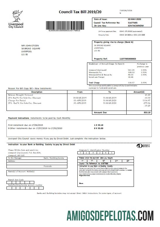 imprimível Modelo de lei fiscal da Câmara Municipal de Liverpool do Reino Unido em formato Word